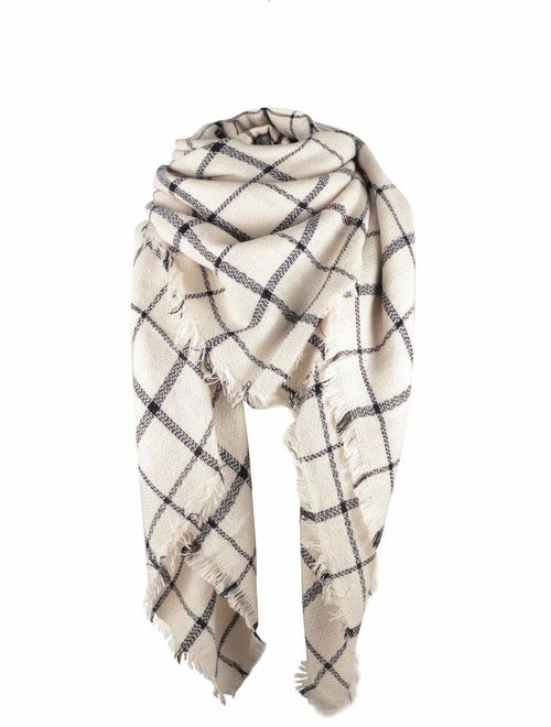 Women's Fall Winter Scarf Classic Tassel Plaid Scarf Warm Soft Chunky Large Blanket Wrap Shawl Scarves