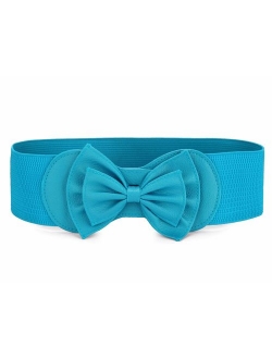 Women Bowtie Ornament Press Stud Button Elastic Waist Cinch Belt