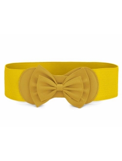 Women Bowtie Ornament Press Stud Button Elastic Waist Cinch Belt