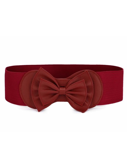 Allegra K Women Bowtie Ornament Press Stud Button Elastic Waist Cinch Belt