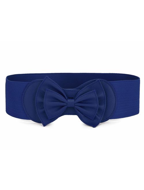 Allegra K Women Bowtie Ornament Press Stud Button Elastic Waist Cinch Belt