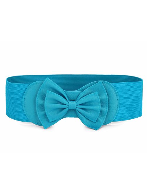 Allegra K Women Bowtie Ornament Press Stud Button Elastic Waist Cinch Belt