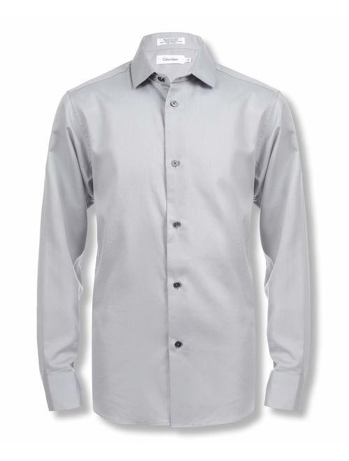 Calvin Klein Boys' Long Sleeve Sateen Dress Shirt