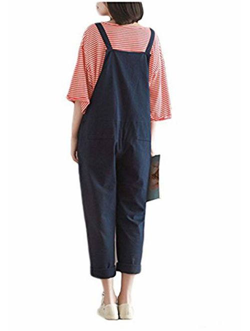 Buy Aedvoouer Women's Jumpsuits Overalls Plus Size Wide Leg Loose Cotton  Linen Baggy Bib Pants online