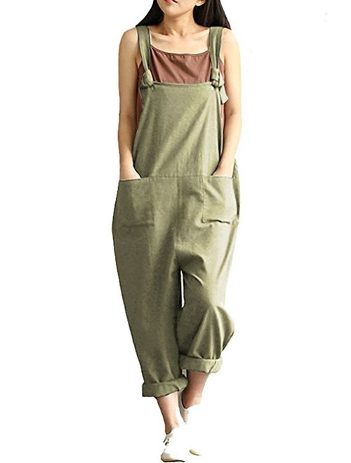 Aedvoouer Women's Jumpsuits Overalls Plus Size Wide Leg Loose Cotton Linen Baggy Bib Pants