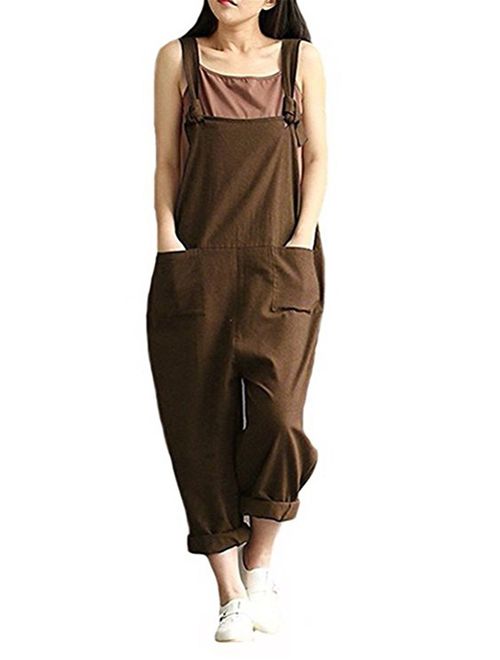 Aedvoouer Women's Jumpsuits Overalls Plus Size Wide Leg Loose Cotton Linen Baggy Bib Pants