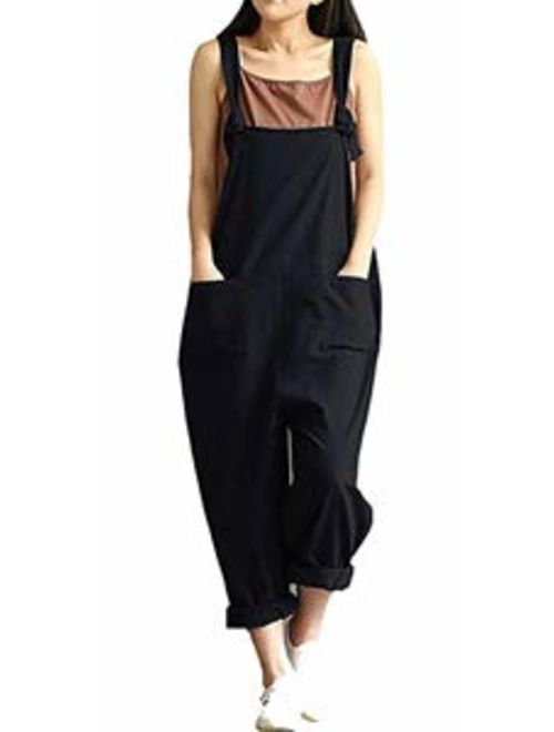 Aedvoouer Women's Jumpsuits Overalls Plus Size Wide Leg Loose Cotton Linen Baggy Bib Pants