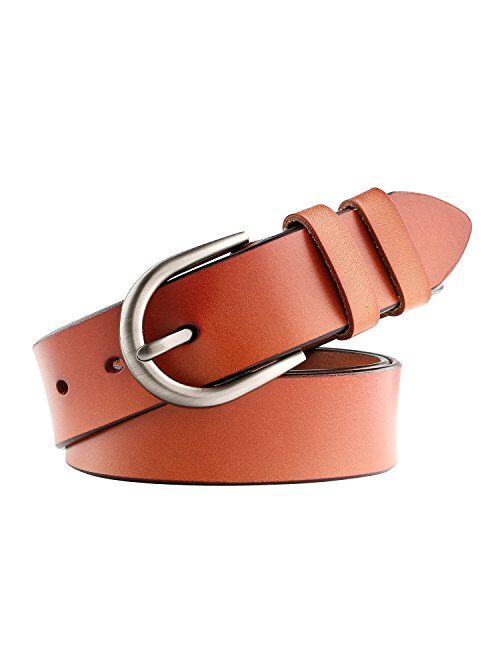 Women Leather Belt for Pants Dress Jeans Waist Belt with Brushed Alloy Buckle by WHIPPY