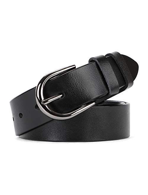 Women Leather Belt for Pants Dress Jeans Waist Belt with Brushed Alloy Buckle by WHIPPY