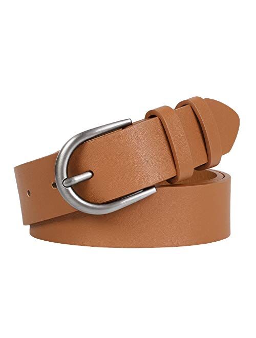 Women Leather Belt for Pants Dress Jeans Waist Belt with Brushed Alloy Buckle by WHIPPY