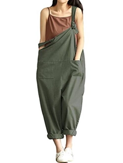 Women's Casual Cotton Linen Plus Size Overalls Baggy Wide Leg Loose Rompers Jumpsuit