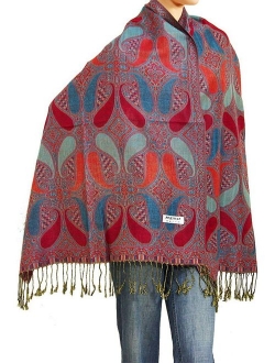 Falari Women's Woven Reversible Paisley Pashmina Shawl Wrap Scarf 80