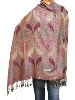 Falari Women's Woven Reversible Paisley Pashmina Shawl Wrap Scarf 80