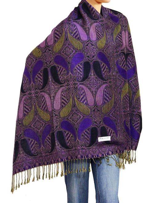 Falari Women's Woven Reversible Paisley Pashmina Shawl Wrap Scarf 80