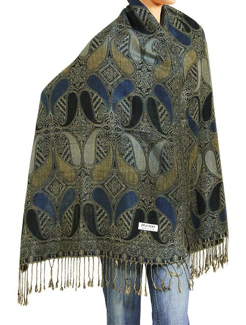 Falari Women's Woven Reversible Paisley Pashmina Shawl Wrap Scarf 80