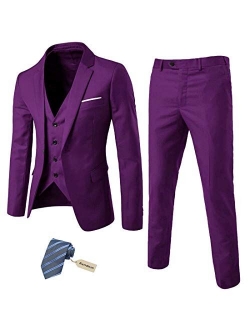 MYS Men's 3 Piece Suit Blazer Slim Fit One Button Notch Lapel Dress Business Wedding Party Jacket Vest Pants & Tie Set