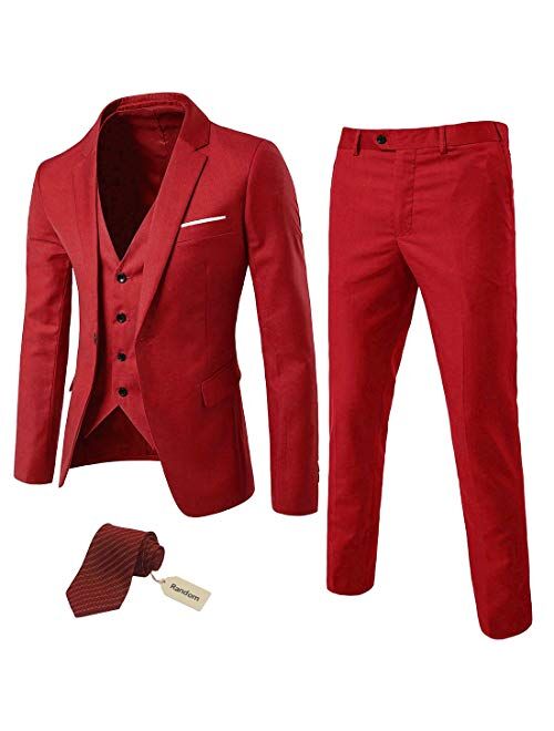 MYS Men's 3 Piece Suit Blazer Slim Fit One Button Notch Lapel Dress Business Wedding Party Jacket Vest Pants & Tie Set