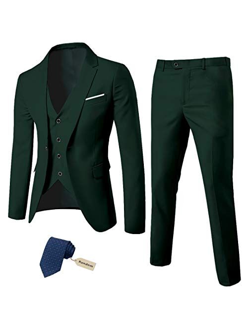 MYS Men's 3 Piece Suit Blazer Slim Fit One Button Notch Lapel Dress Business Wedding Party Jacket Vest Pants & Tie Set