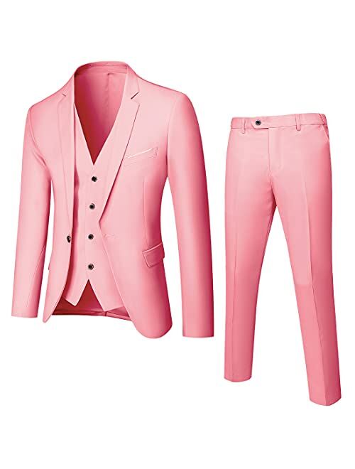 MYS Men's 3 Piece Suit Blazer Slim Fit One Button Notch Lapel Dress Business Wedding Party Jacket Vest Pants & Tie Set