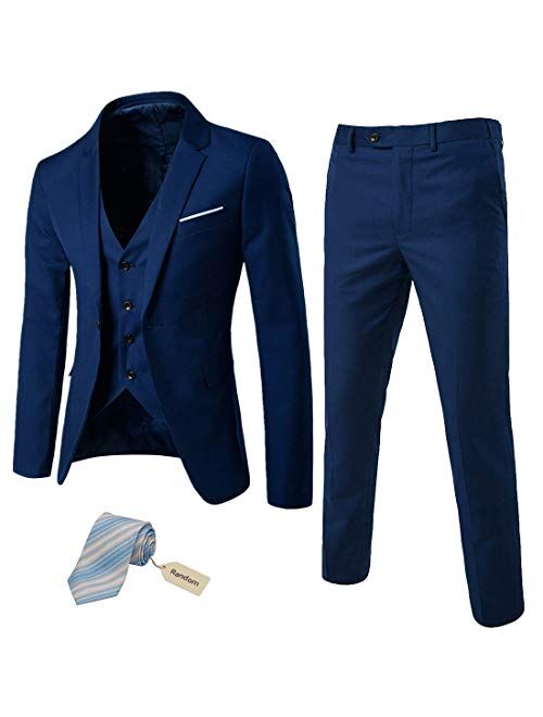 MYS Men's 3 Piece Suit Blazer Slim Fit One Button Notch Lapel Dress Business Wedding Party Jacket Vest Pants & Tie Set