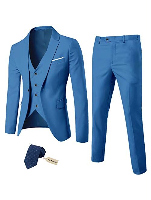 MYS Men's 3 Piece Suit Blazer Slim Fit One Button Notch Lapel Dress Business Wedding Party Jacket Vest Pants & Tie Set