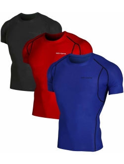 DEVOPS Men's 2~3 Pack Cool Dry Athletic Compression Short Sleeve Baselayer Workout T-Shirts