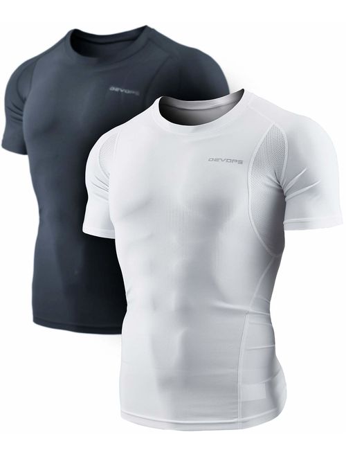 DEVOPS Men's 2~3 Pack Cool Dry Athletic Compression Short Sleeve Baselayer Workout T-Shirts