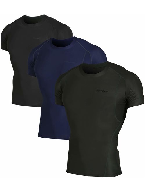 DEVOPS Men's 2~3 Pack Cool Dry Athletic Compression Short Sleeve Baselayer Workout T-Shirts