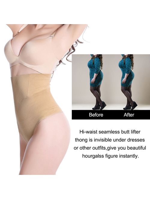 Nebility Women Butt Lifter Shapewear Hi-Waist Tummy Slimmer Thong Panty Seamless Body Shaper Shorts