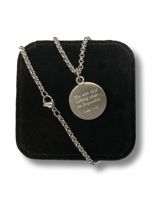 Pendant Sports Luke 1:37 Athletes Necklace Crafted in Stainless Steel and Presented in a Black Velvet Box. Baseball, Football, Hockey, Racing, Soccer, Basketball & Volley