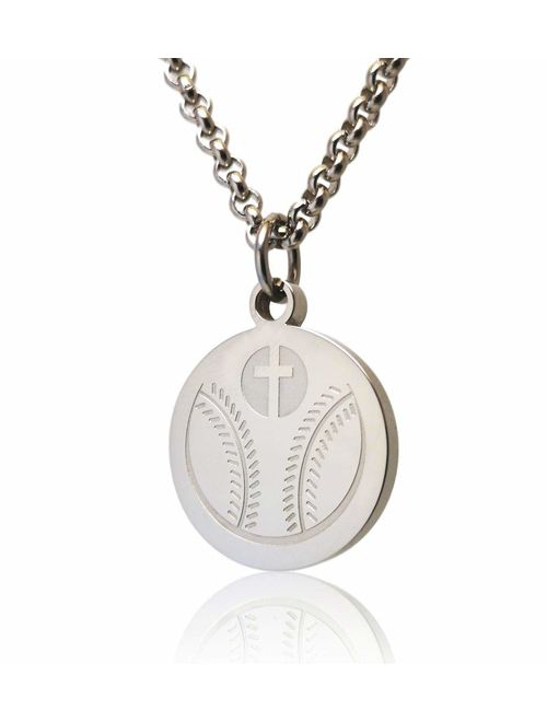 Pendant Sports Luke 1:37 Athletes Necklace Crafted in Stainless Steel and Presented in a Black Velvet Box. Baseball, Football, Hockey, Racing, Soccer, Basketball & Volley