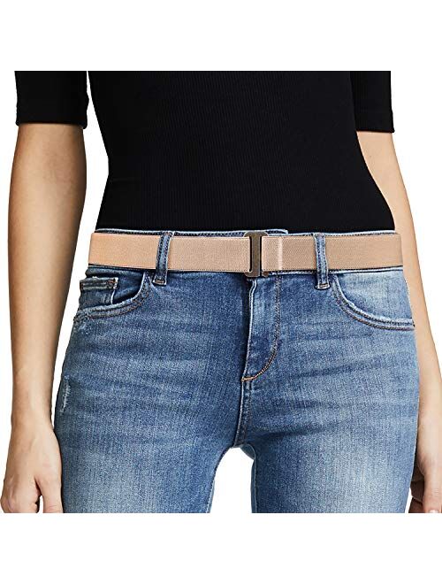 No Show Women Stretch Belt Invisible Elastic Web Strap Belt with Flat Buckle for Jeans Pants Dresses.