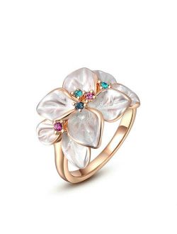 Yoursfs Enamel Flower Ring for Women Rose Gold Plated White Petal Colorful Crystal Decorative Ring Wedding Ring