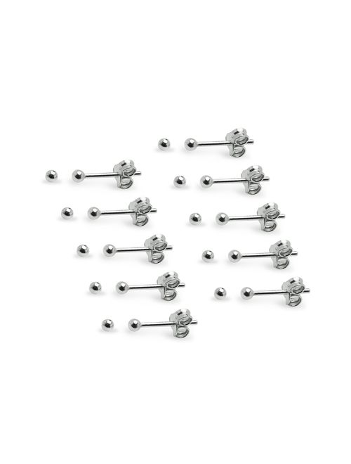 Silverline Jewelry 5-10 Pairs Tiny 2mm 3mm Stainless Steel Round Ball Stud Earrings Set for Women Men Teen Girls