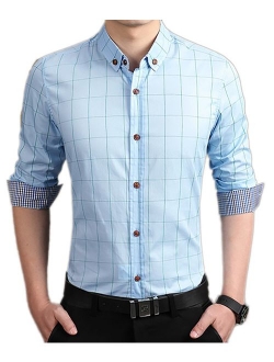 LOCALMODE Men's 100% Cotton Long Sleeve Plaid Slim Fit Button Down Dress Shirt