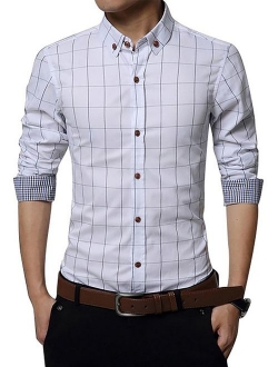 LOCALMODE Men's 100% Cotton Long Sleeve Plaid Slim Fit Button Down Dress Shirt