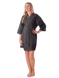 Turquaz Linen Lightweight Thigh Length Waffle Kimono Bridesmaids Spa Robe