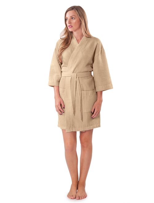 Turquaz Linen Lightweight Thigh Length Waffle Kimono Bridesmaids Spa Robe