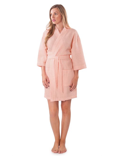 Turquaz Linen Lightweight Thigh Length Waffle Kimono Bridesmaids Spa Robe