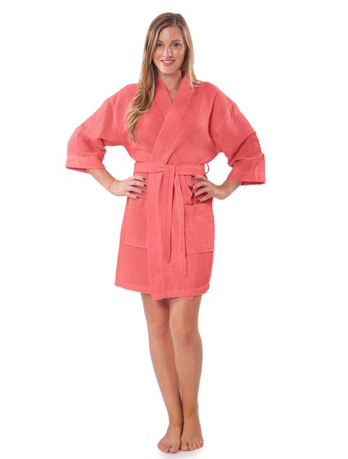 Turquaz Linen Lightweight Thigh Length Waffle Kimono Bridesmaids Spa Robe