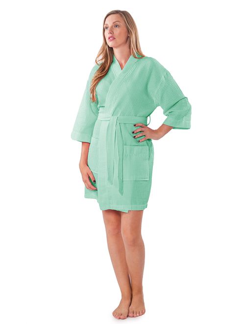 Turquaz Linen Lightweight Thigh Length Waffle Kimono Bridesmaids Spa Robe