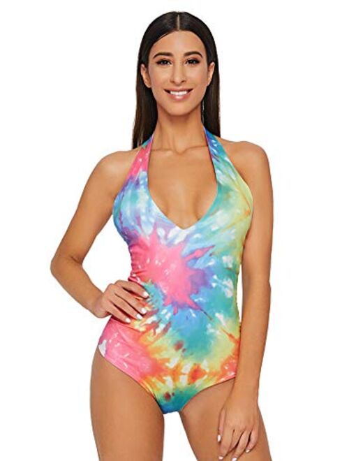 SweatyRocks Women's Sexy Deep V Sleeveless Backless Halter Leotard Bodysuit Romper