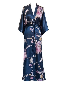 KIM+ONO Women's Satin Kimono Robe Long - Floral