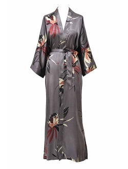 KIM+ONO Women's Satin Kimono Robe Long - Floral