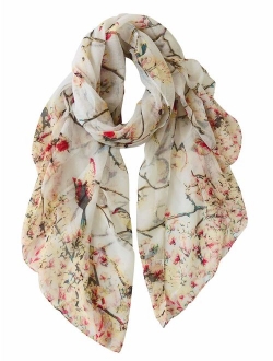 GERINLY Scarfs for Women Lightweight Floral Birds Print Shawl Wraps Holiday Scarf Gift