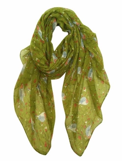 GERINLY Scarfs for Women Lightweight Floral Birds Print Shawl Wraps Holiday Scarf Gift