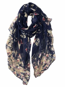 GERINLY Scarfs for Women Lightweight Floral Birds Print Shawl Wraps Holiday Scarf Gift