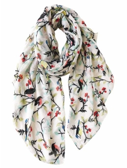 GERINLY Scarfs for Women Lightweight Floral Birds Print Shawl Wraps Holiday Scarf Gift