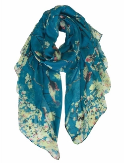 GERINLY Scarfs for Women Lightweight Floral Birds Print Shawl Wraps Holiday Scarf Gift