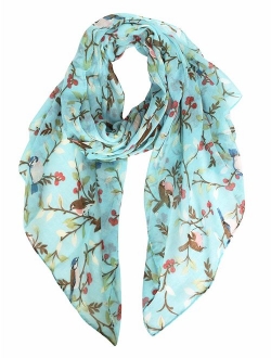 GERINLY Scarfs for Women Lightweight Floral Birds Print Shawl Wraps Holiday Scarf Gift